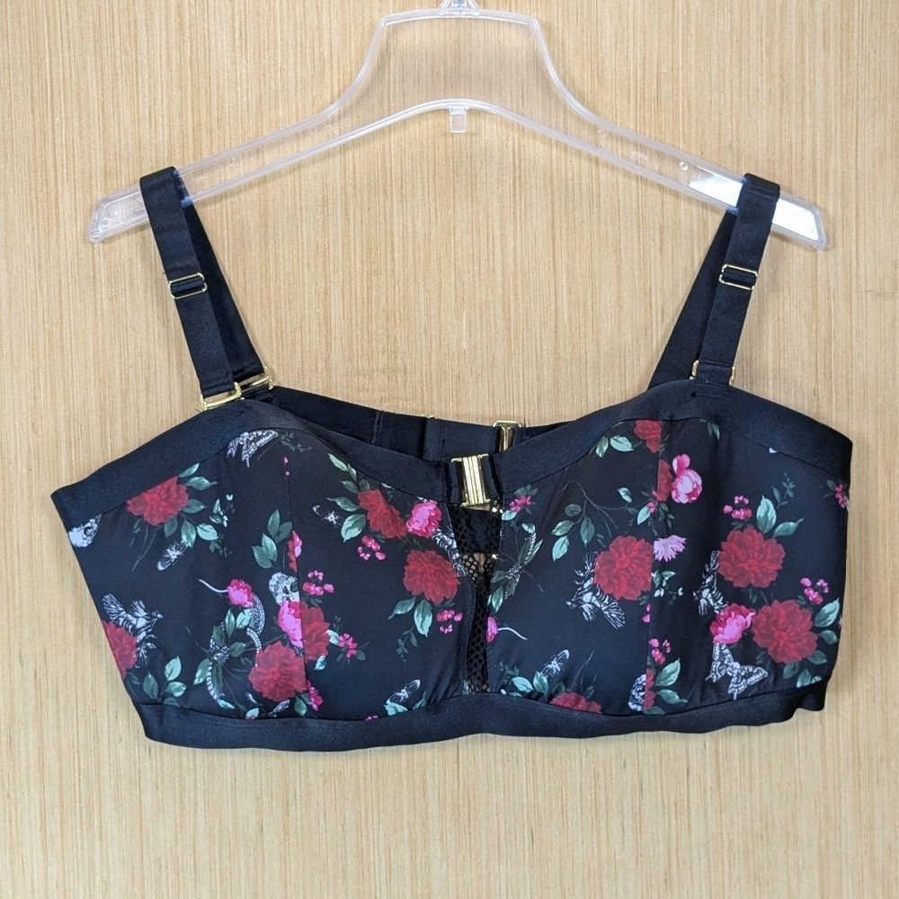 Torrid Curve Black Floral Skull Rose Cage Back Bandeau Bra Plus Size 4X